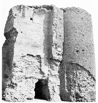 Fig. 141.—SÂMARRÂ, RUINED MOSQUE, SOUTH-WEST ANGLE TOWER.