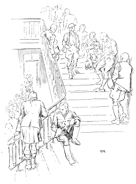 Image unavailable: THE QUEUE OUTSIDE THE PAYMASTER’S OFFICE.  [To face page 62.  