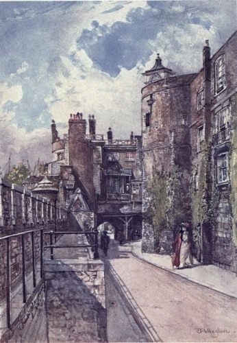 Image unavailable: THE BYWARD AND BELL TOWERS, WITH THE KING’S HOUSE ON THE RIGHT, LOOKING FROM THE TRAITOR’S GATE