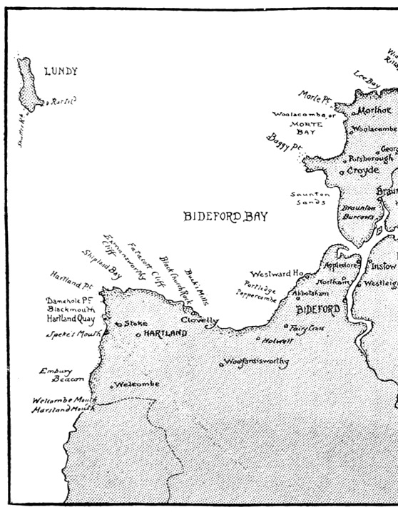 Map of the North Devon Coast, left side