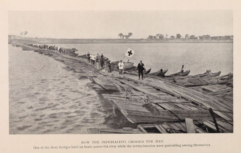 HOW THE IMPERIALISTS CROSSED THE HAN. One of the three bridges built on boats across the river while the revolutionaries were quarrelling among themselves.