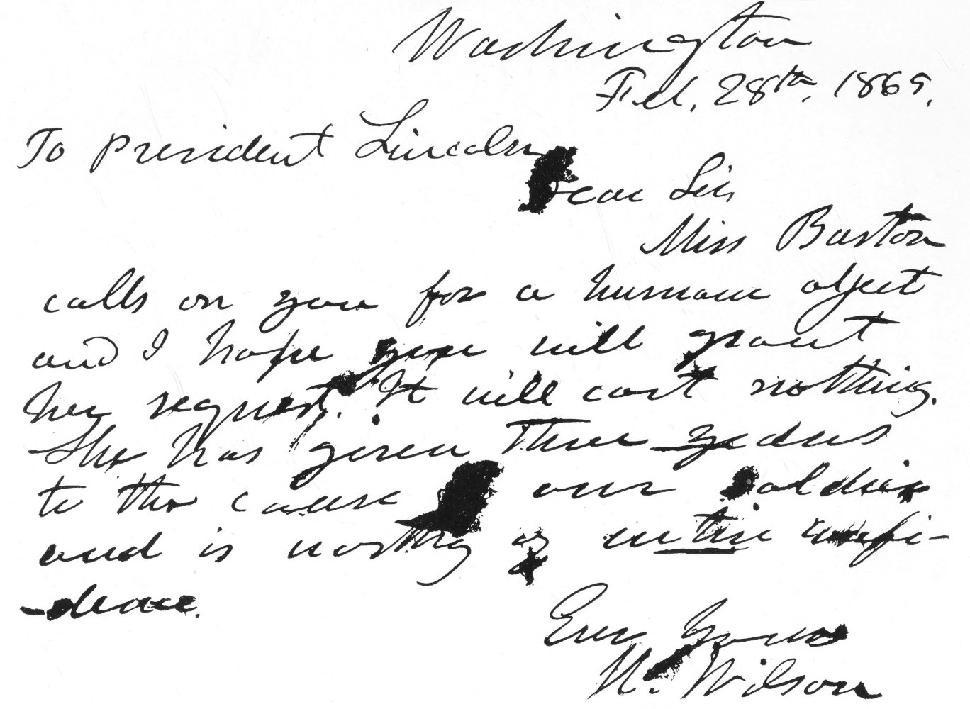 SENATOR HENRY WILSON’S LETTER TO PRESIDENT LINCOLN