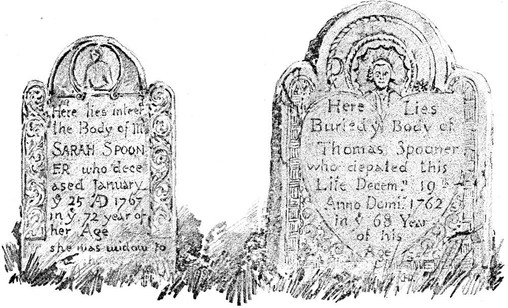 Sarah Spooner tombstone on left and Thomas Spooner on right