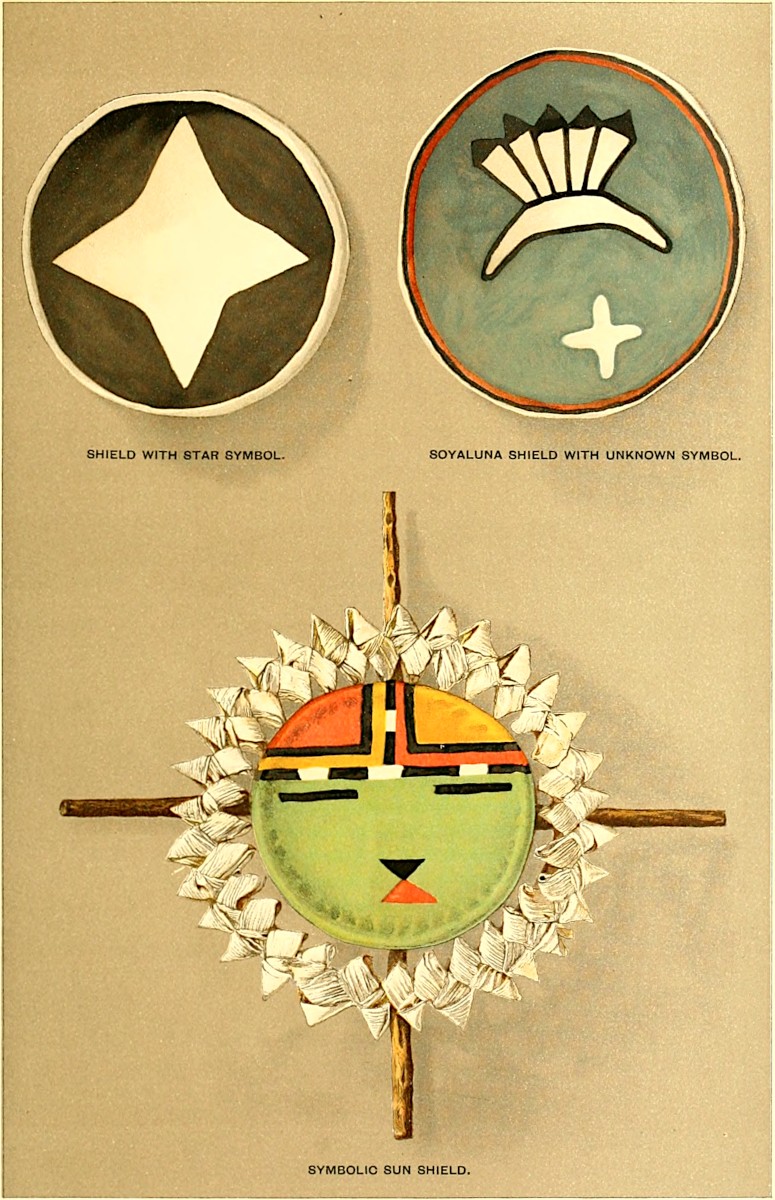 SHIELD WITH STAR SYMBOL.       SOYALUNA SHIELD WITH UNKNOWN SYMBOL. SYMBOLIC SUN SHIELD.