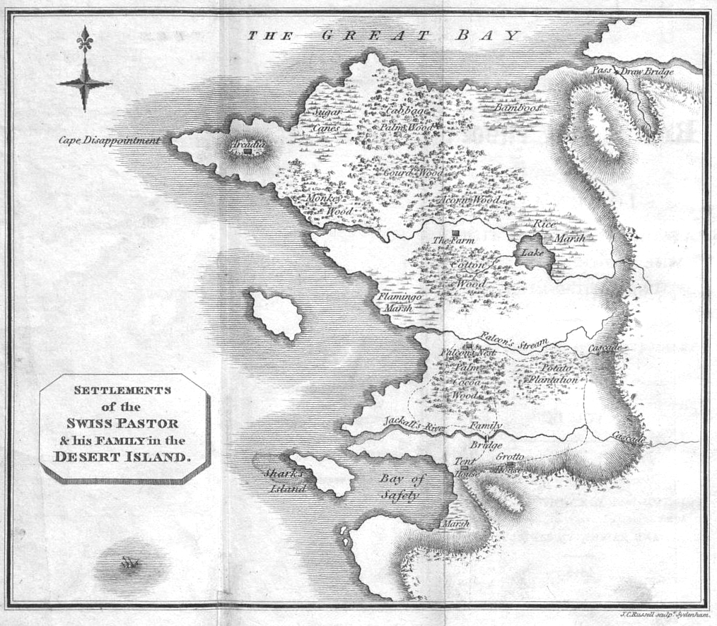 Illustration: Map of Settlements of the Swiss Pastor and his Family in the Desert Island