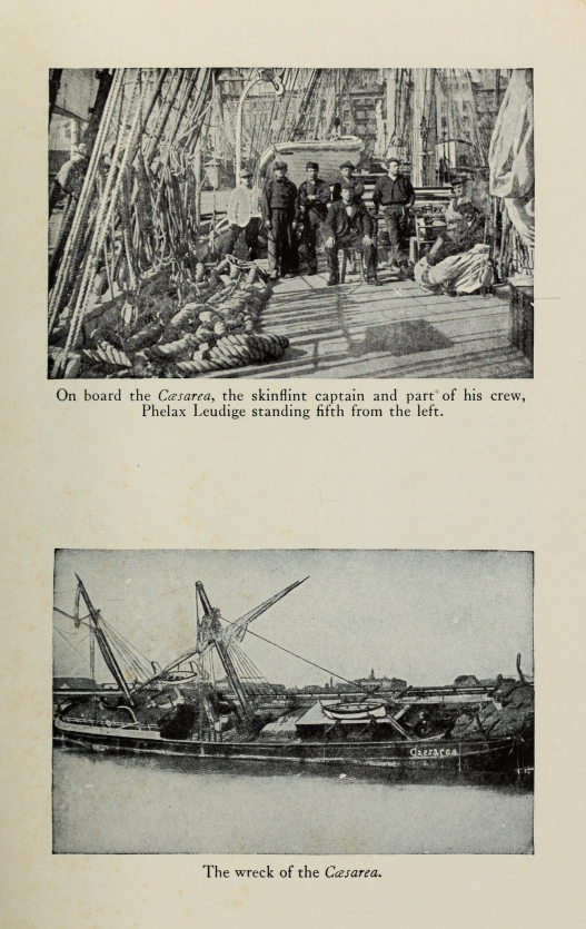 On board the <i>Cæsarea</i>, the skinflint captain and part of his crew, Phelax Leudige standing fifth from the left. ~ The wreck of the Cæsarea.