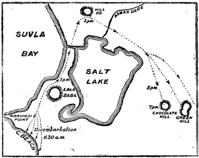 (map of Suvla Bay area.)