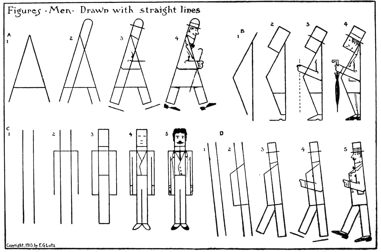 Figures—Men—Drawn with straight lines