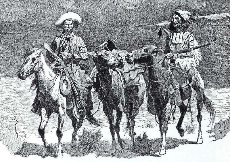 Indian and cowboy on horseback