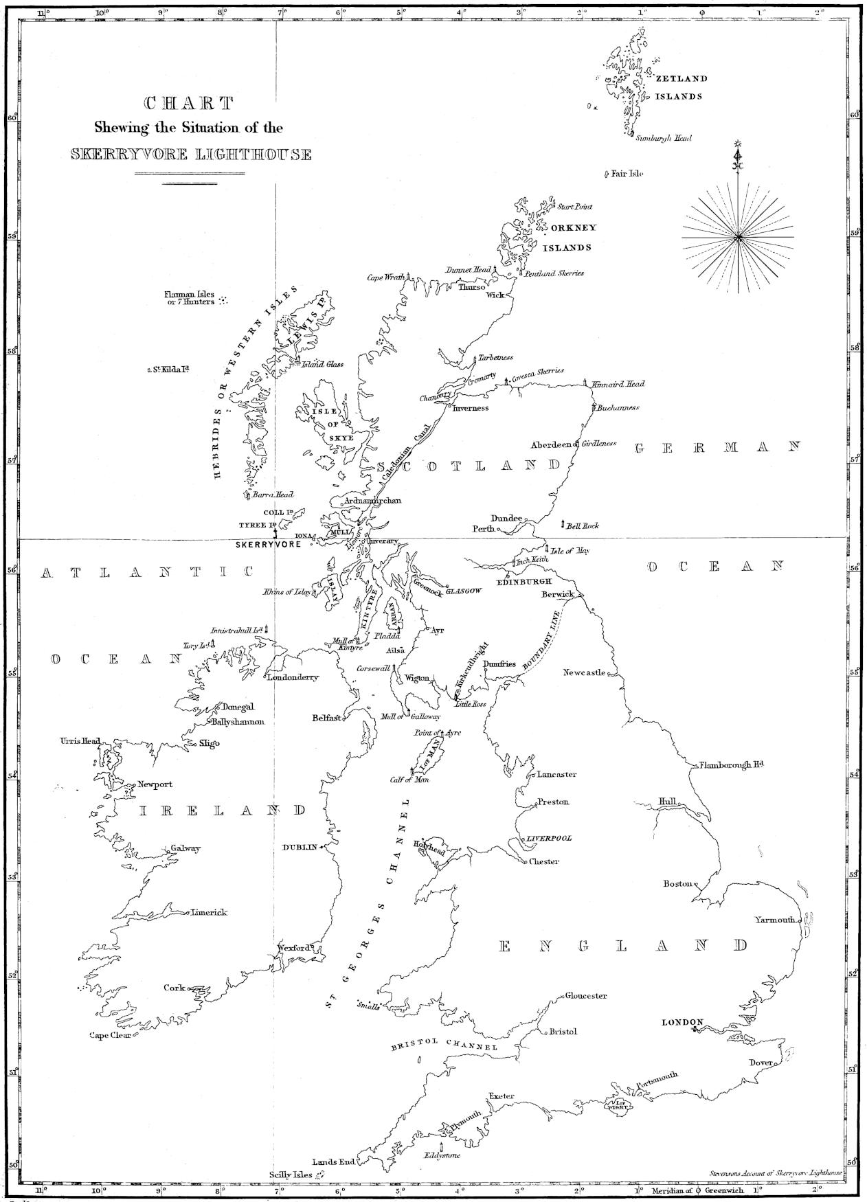 Map of UK and Ireland showing Skerryvore