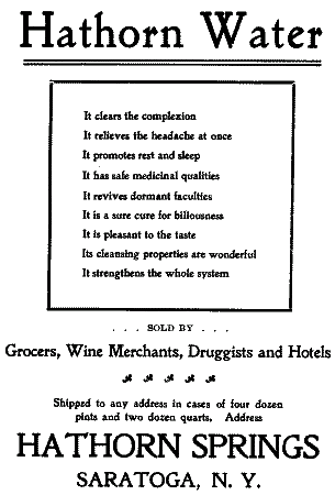 advert - Hathorn Water, Hathorn Springs, Saratoga, N. Y.