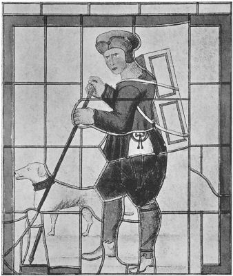 The Pedlar of Lambeth and his dog, figured in the window (now destroyed)
of Lambeth Church (from Allen's "History of Lambeth").