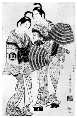 TOYONOBU: TWO KOMUSO, REPRESENTED BY THE ACTORS SANOKAWA
ICHIMATSU AND ONOYE KIKUGORO.