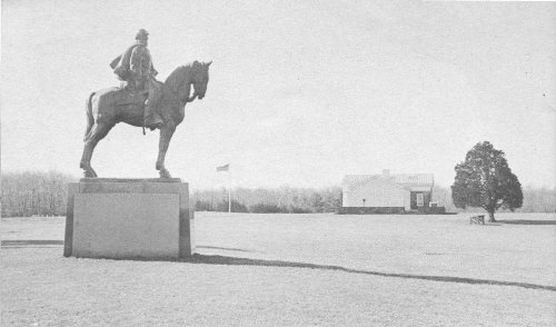 Looking west across Henry Hill to the Administration-Museum Building. The Jackson Monument is shown in the left foreground.