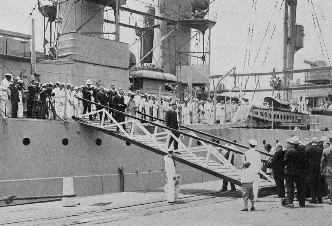 COMING DOWN THE GANGPLANK OF THE U. S. S. “MEMPHIS”