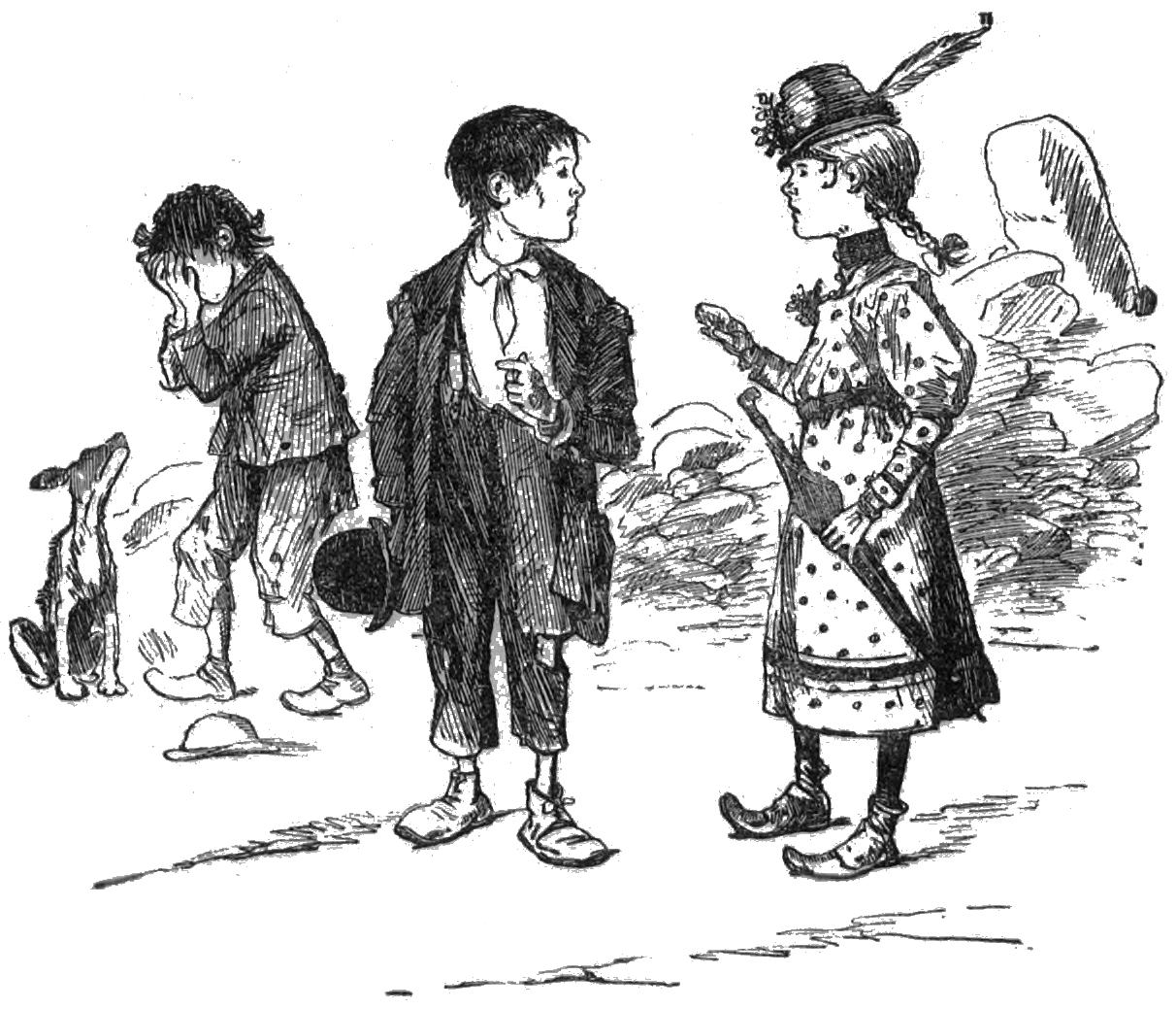 crying boy and boy talking with girl (see Proof Inclusive on page 39)